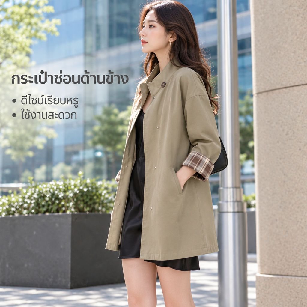 เสื้อโค้ทสั้นลำลองสำหรับผู้หญิง ฤดูใบไม้ผลิและใบไม้ร่วง