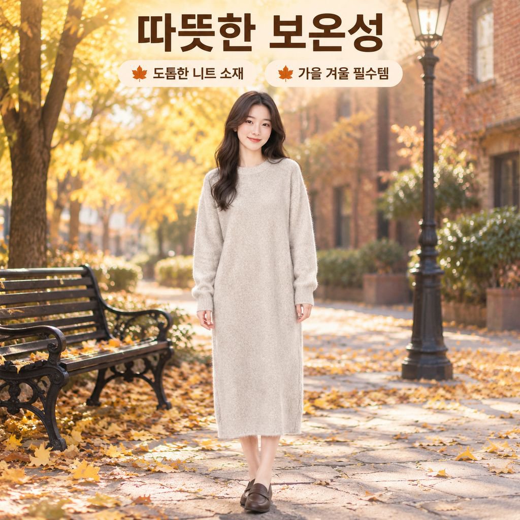 여성용 프리미엄 가을/겨울 니트 원피스 – 미디 기장 및 무릎 길이 스타일