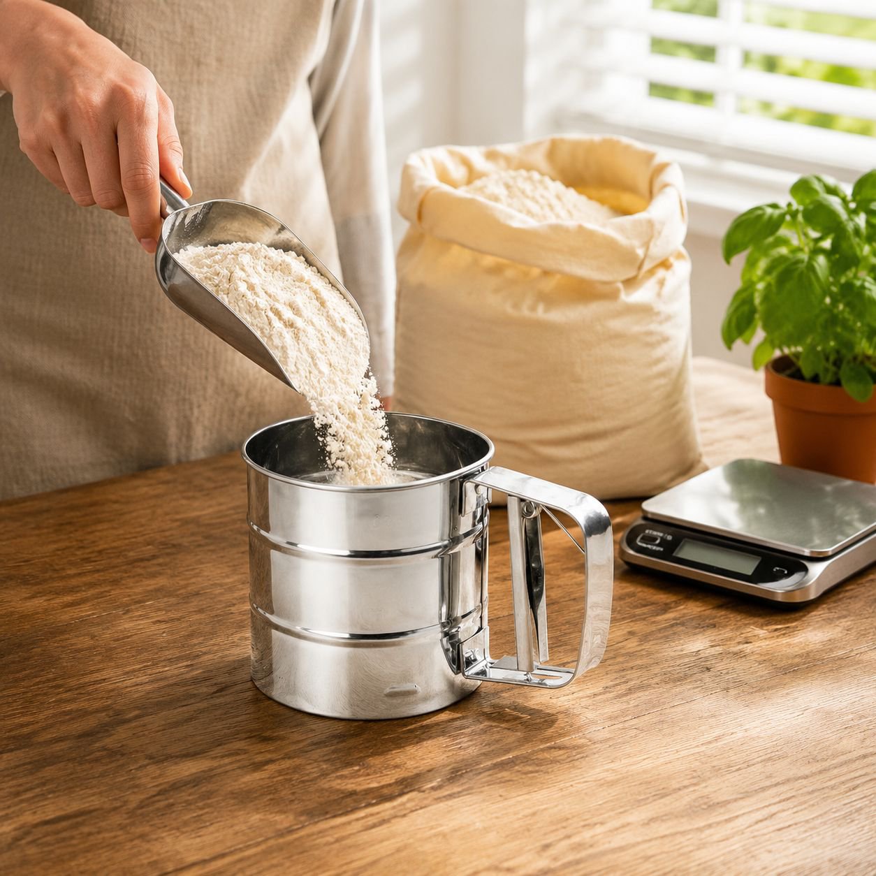 Tamiz de repostería de acero inoxidable semiautomático de mano