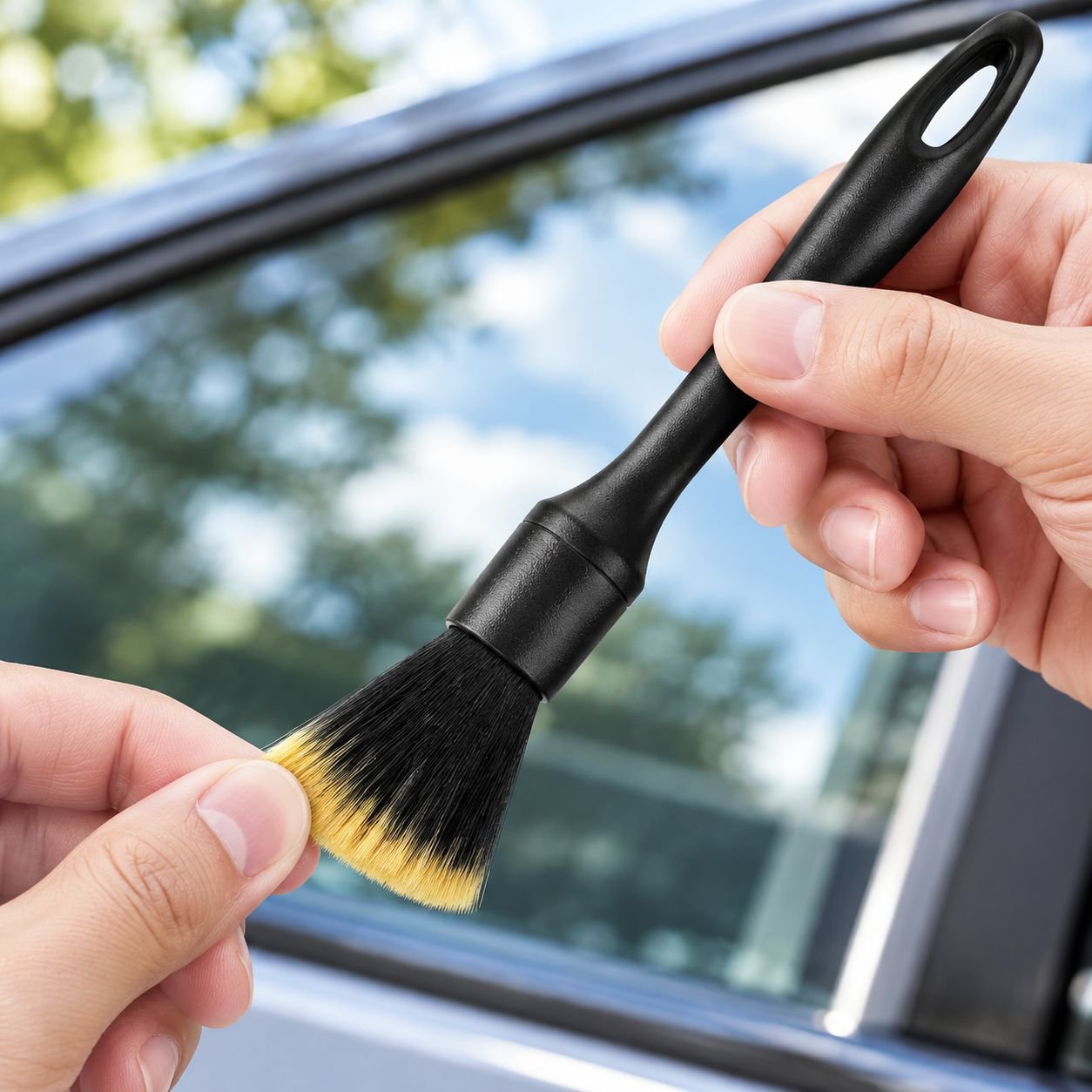 3-piece car cleaning tool set with soft bristle detailing brushes