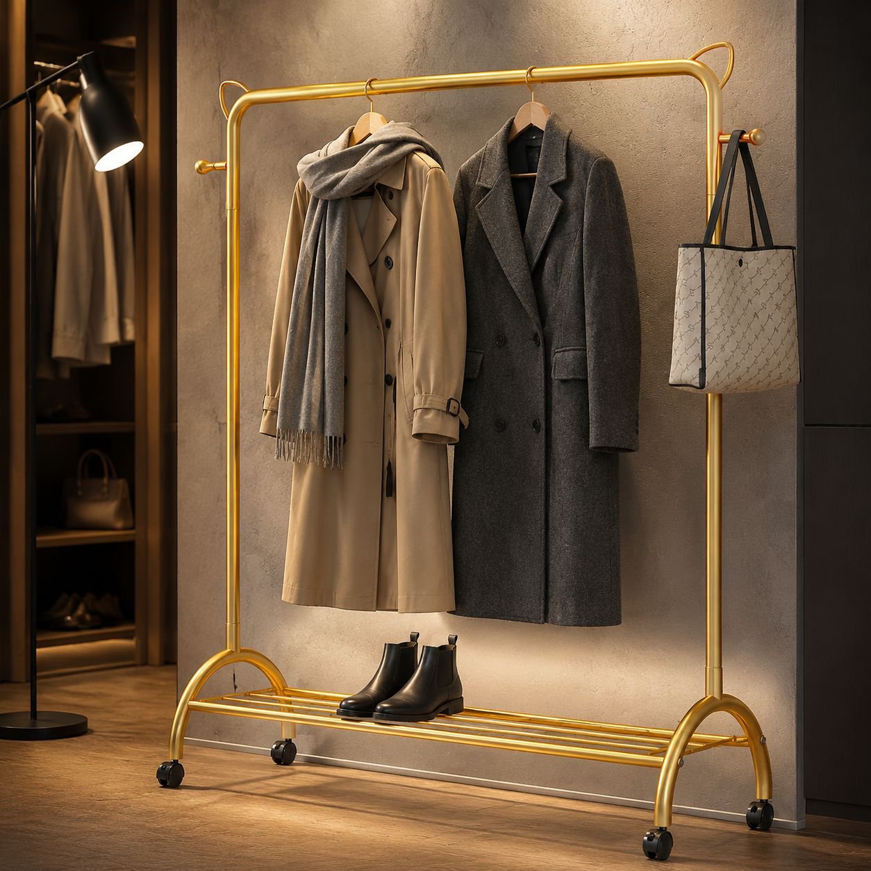 Luxury floor light storage and clothes drying rack