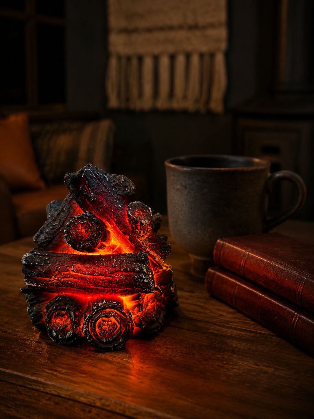 Resin Simulated Charcoal LED Flame Ambient Light, Modern Minimalist Battery-Powered Charcoal Pile, C
