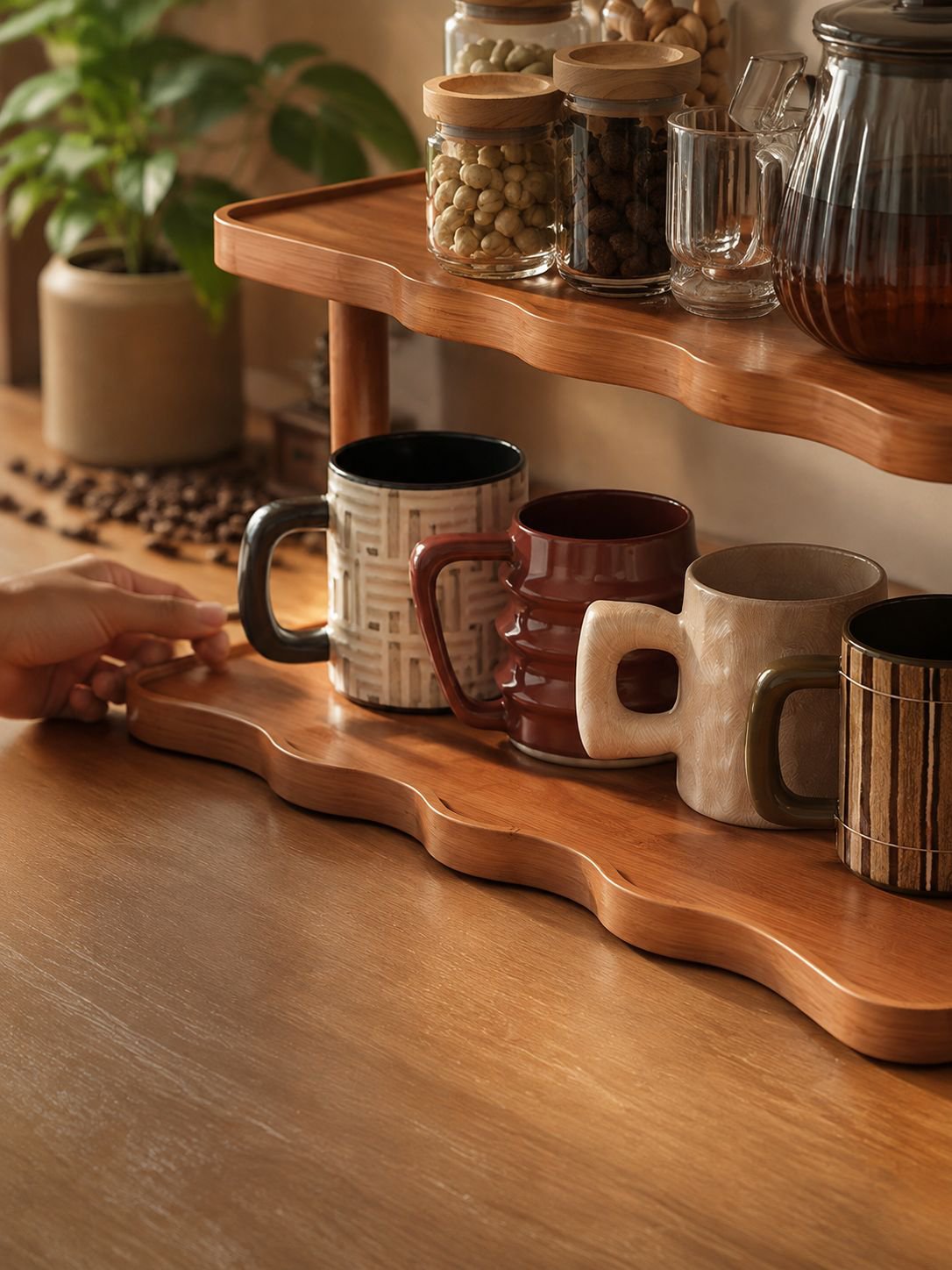 Desk setup featuring eco-friendly cup storage solution