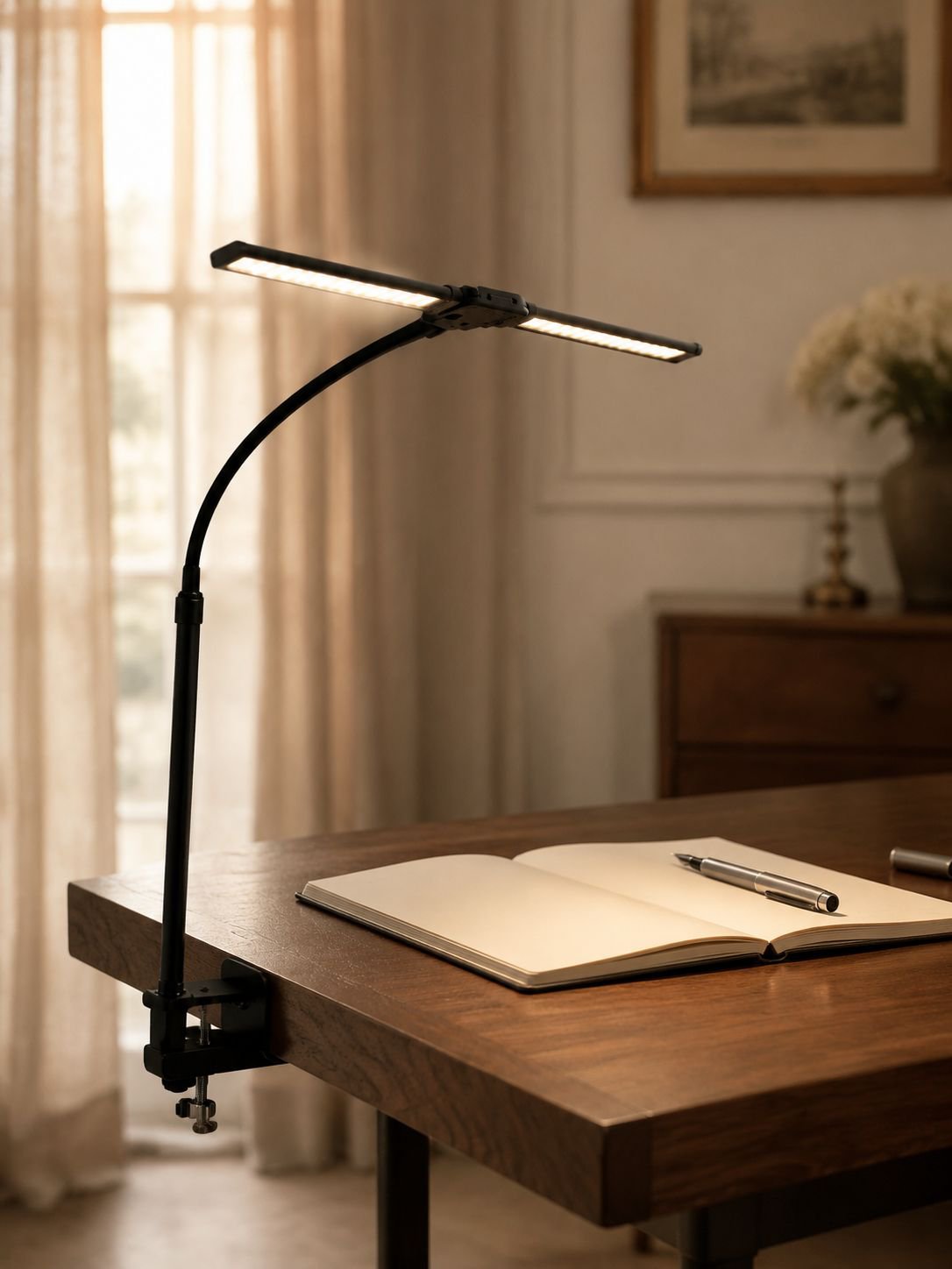 Lampe de bureau à double tête avec éclairage réglable