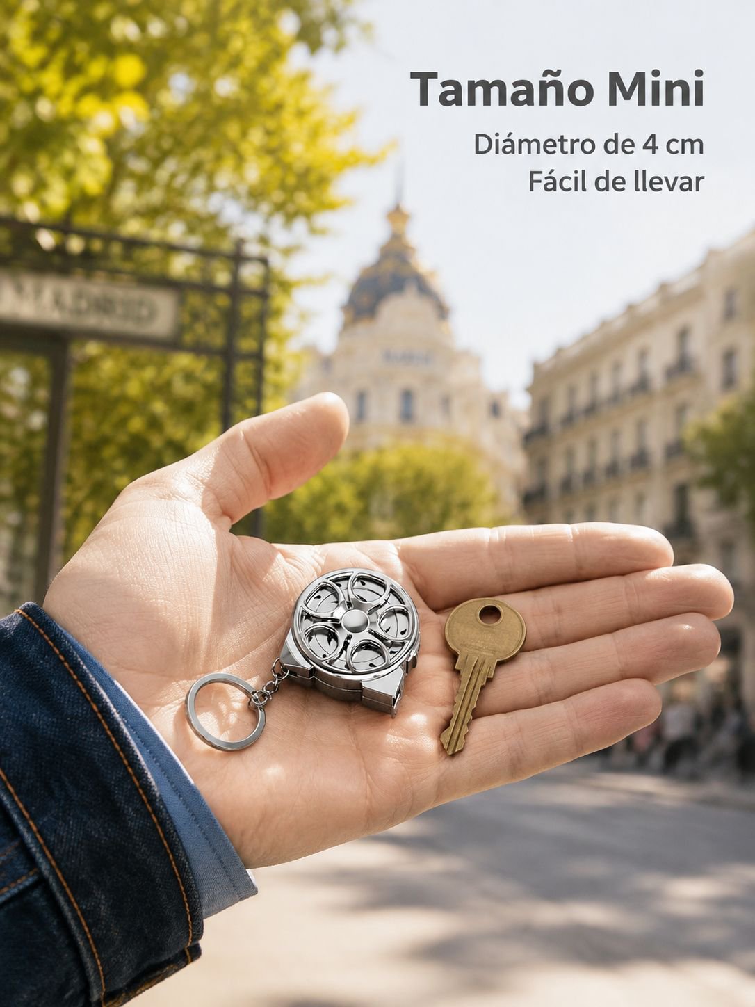 Llavero con mini cinta métrica de acero