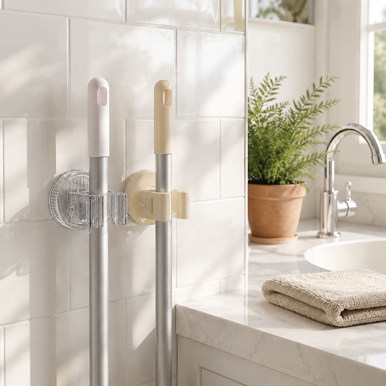 Convenient Behind-the-Door Suction Cup Mop Clip
