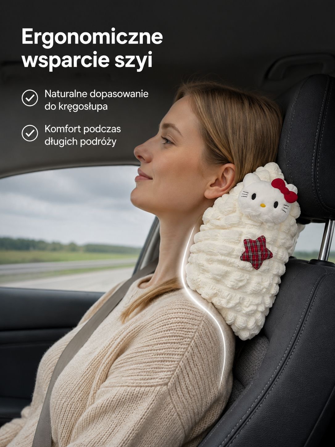 Urocza poduszka samochodowa Kitty dla dziewczynki
