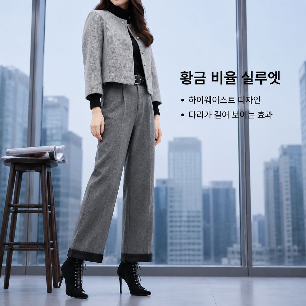 울 숏 자켓 와이드 팬츠 캐주얼 패션 세트