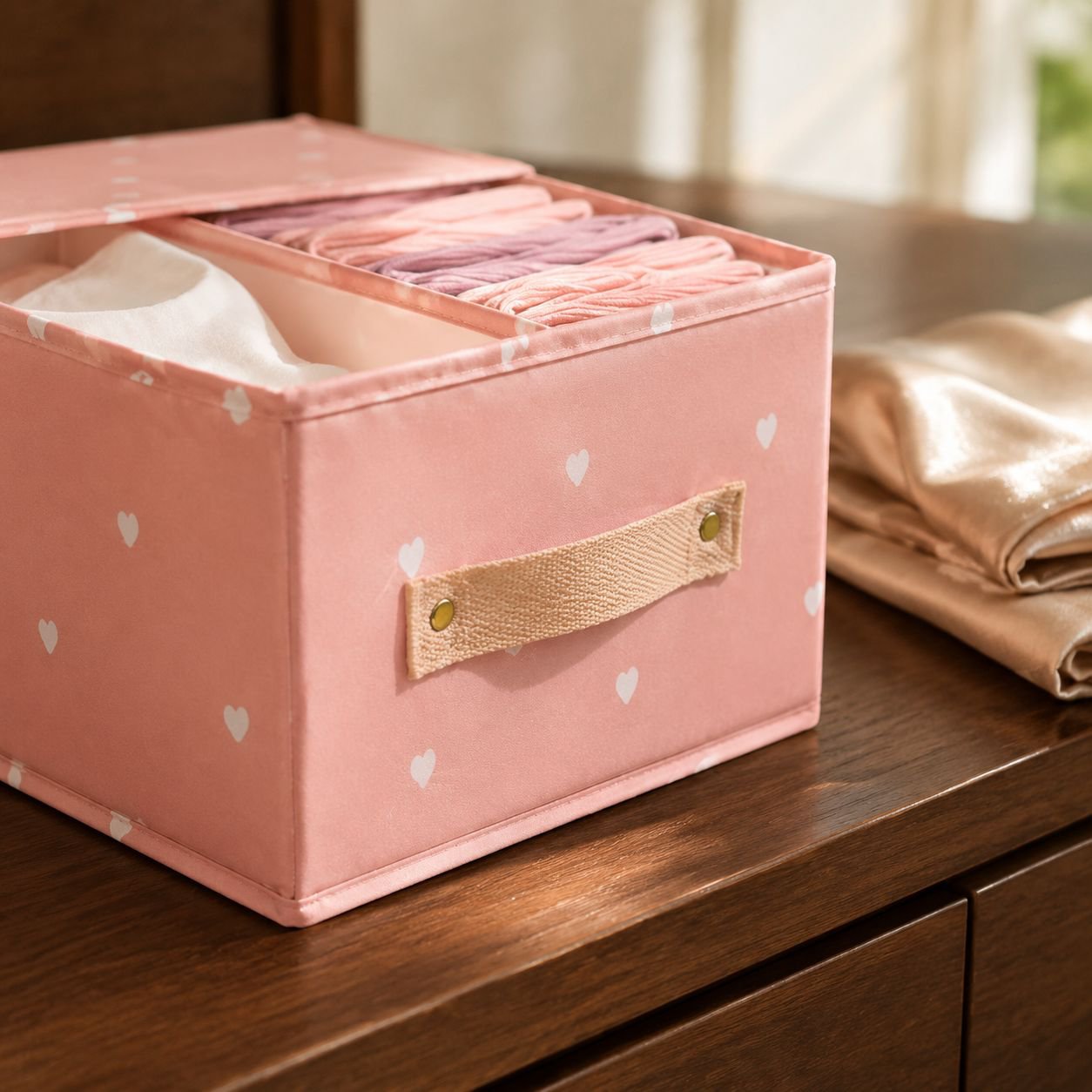 Space-saving fabric storage box for wardrobe