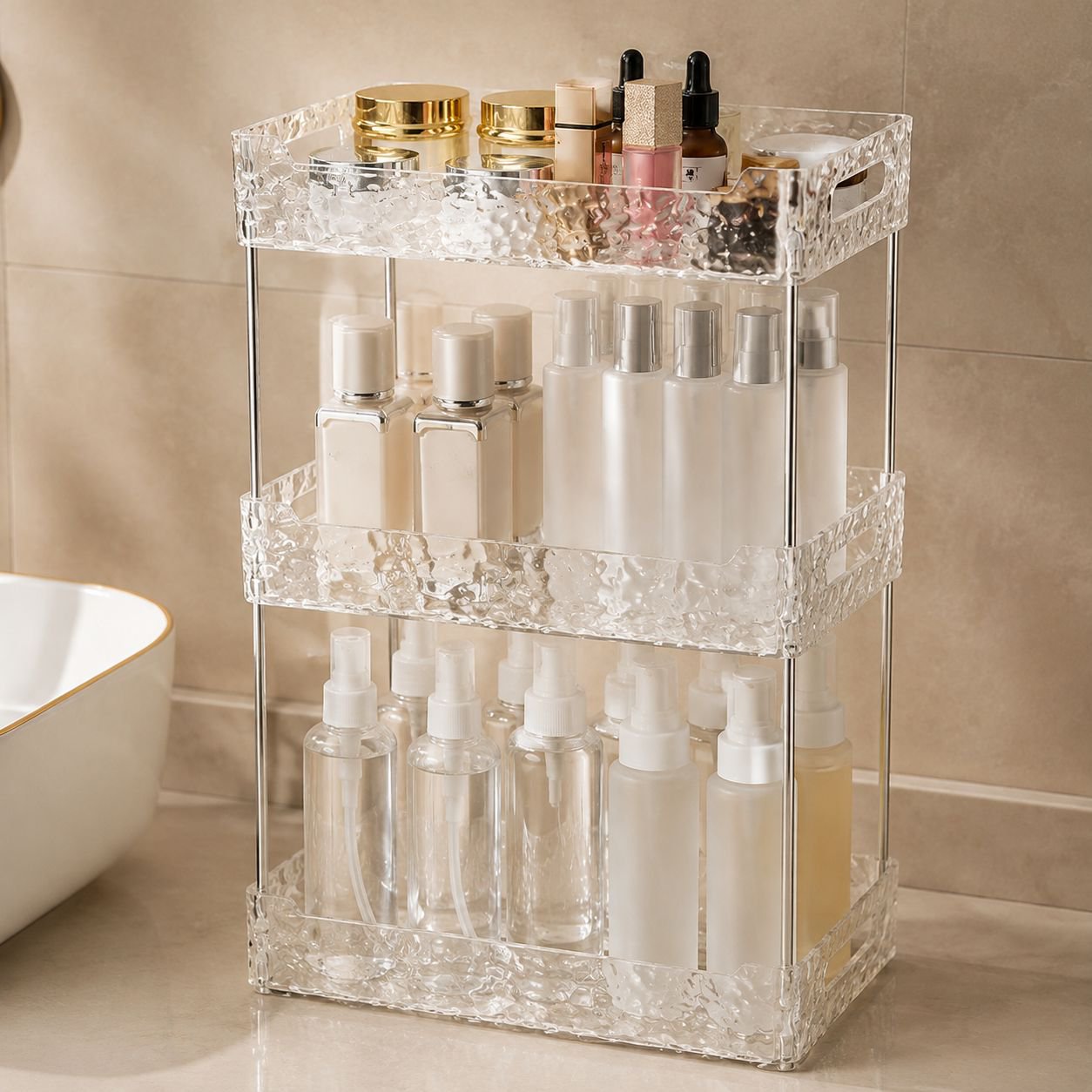 Bathroom Desktop Cosmetics Storage Rack Glacier Pattern Multi-Functional Storage Box