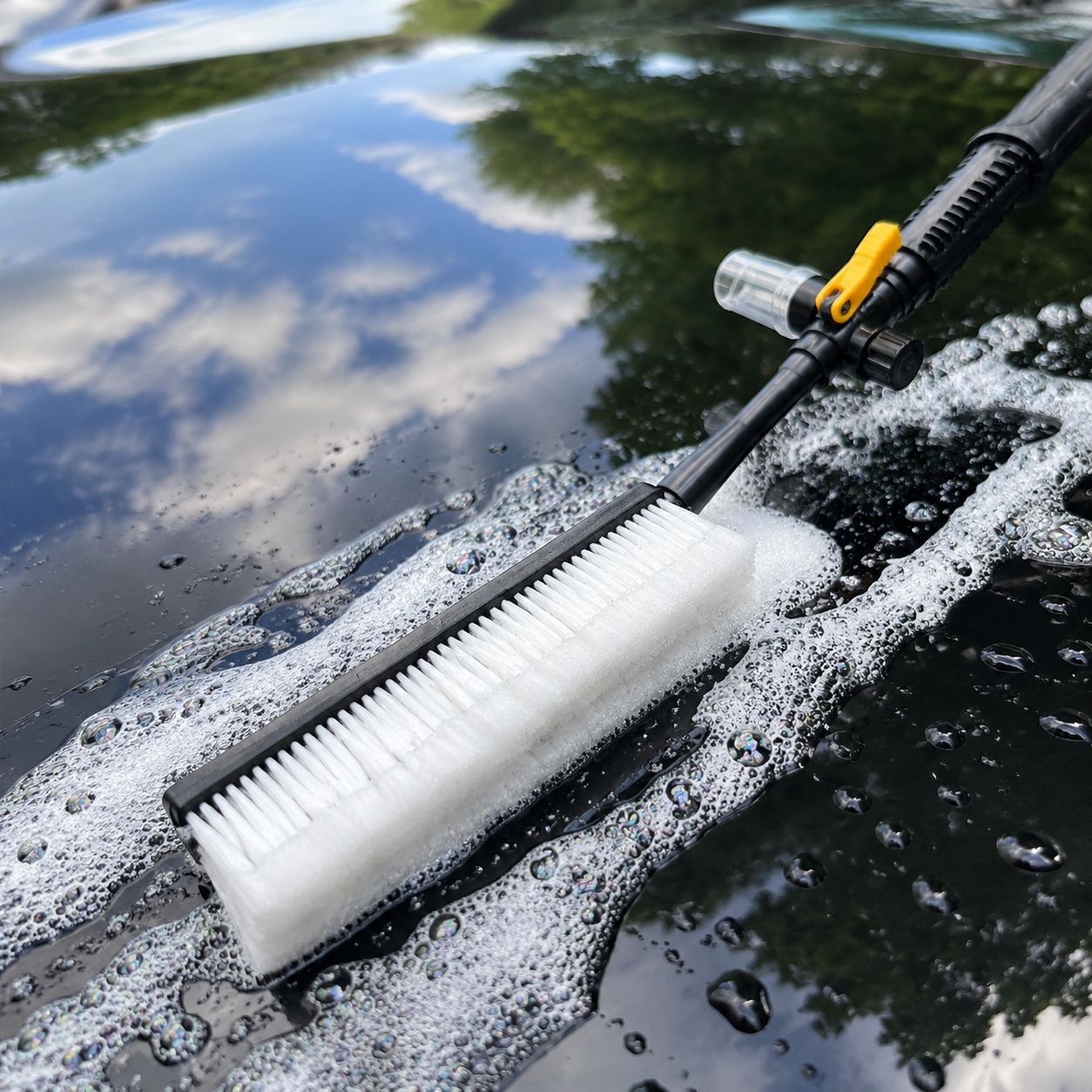 Close-up of soft bristles on car wash brush
