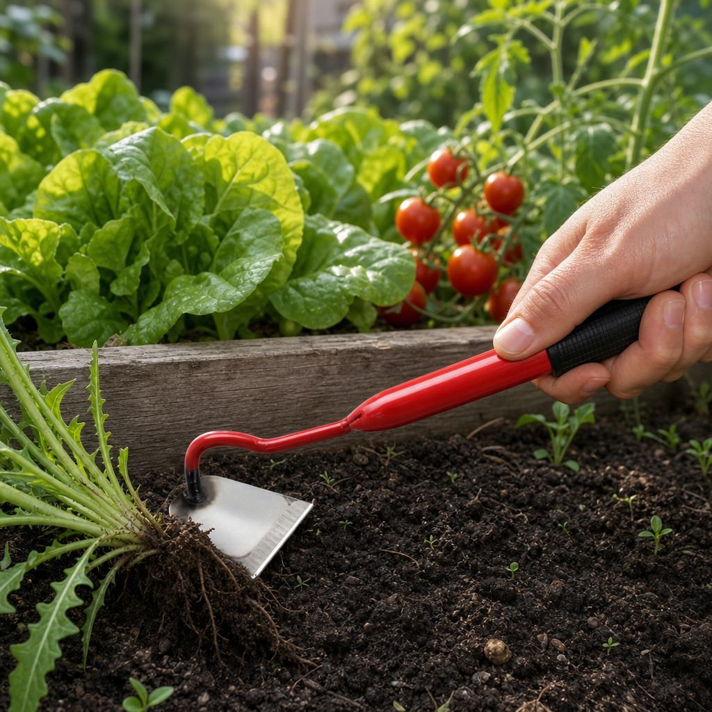 Versatile garden hoe with ergonomic handle