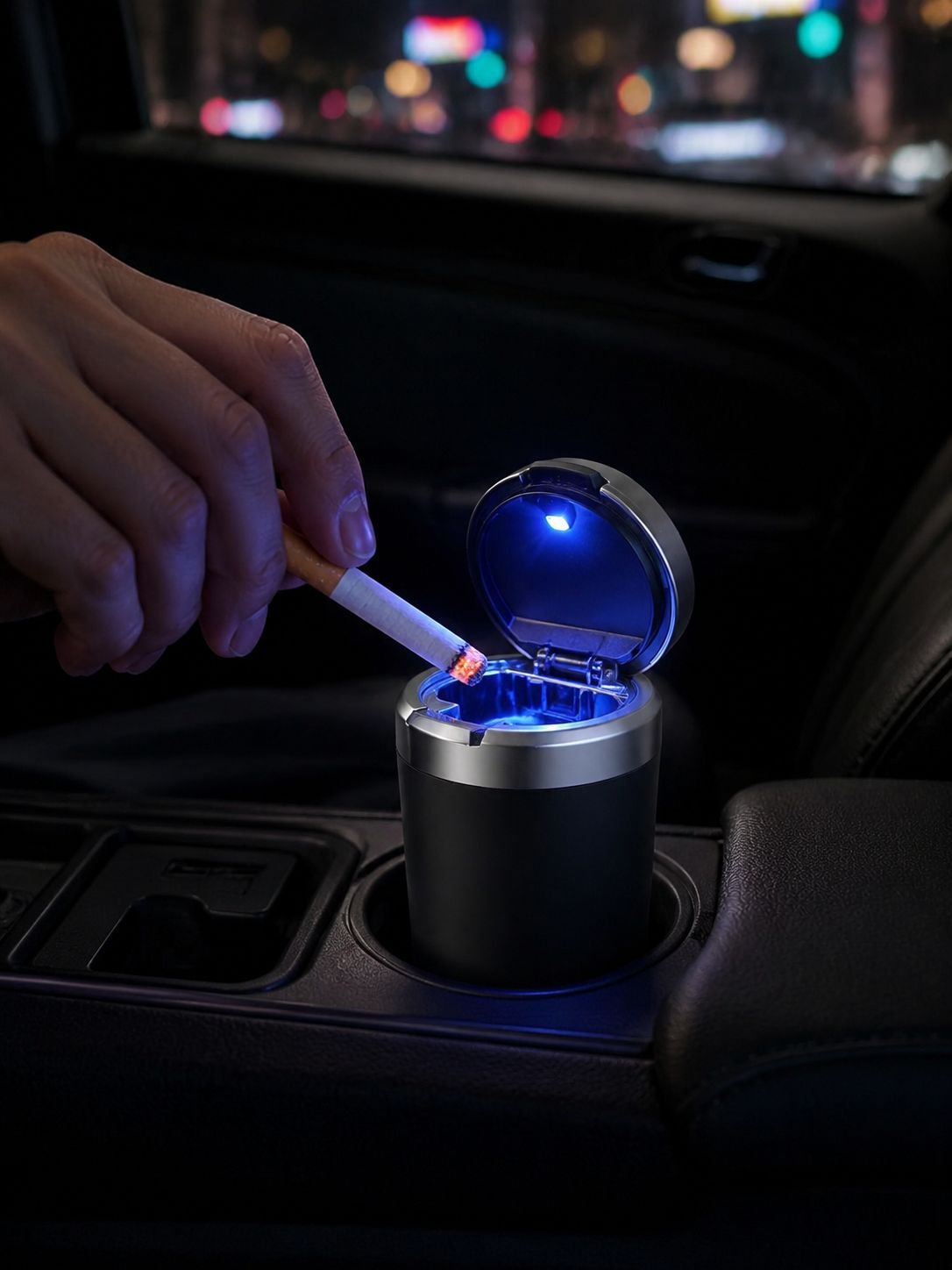 Practical car ashtray with illuminated design
