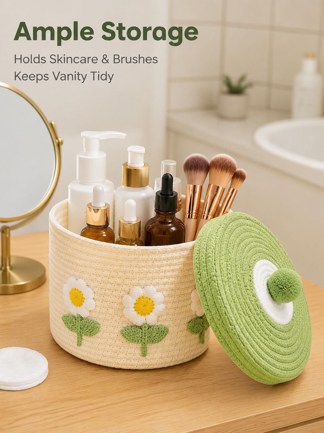 Lidded Cotton Woven Storage Basket