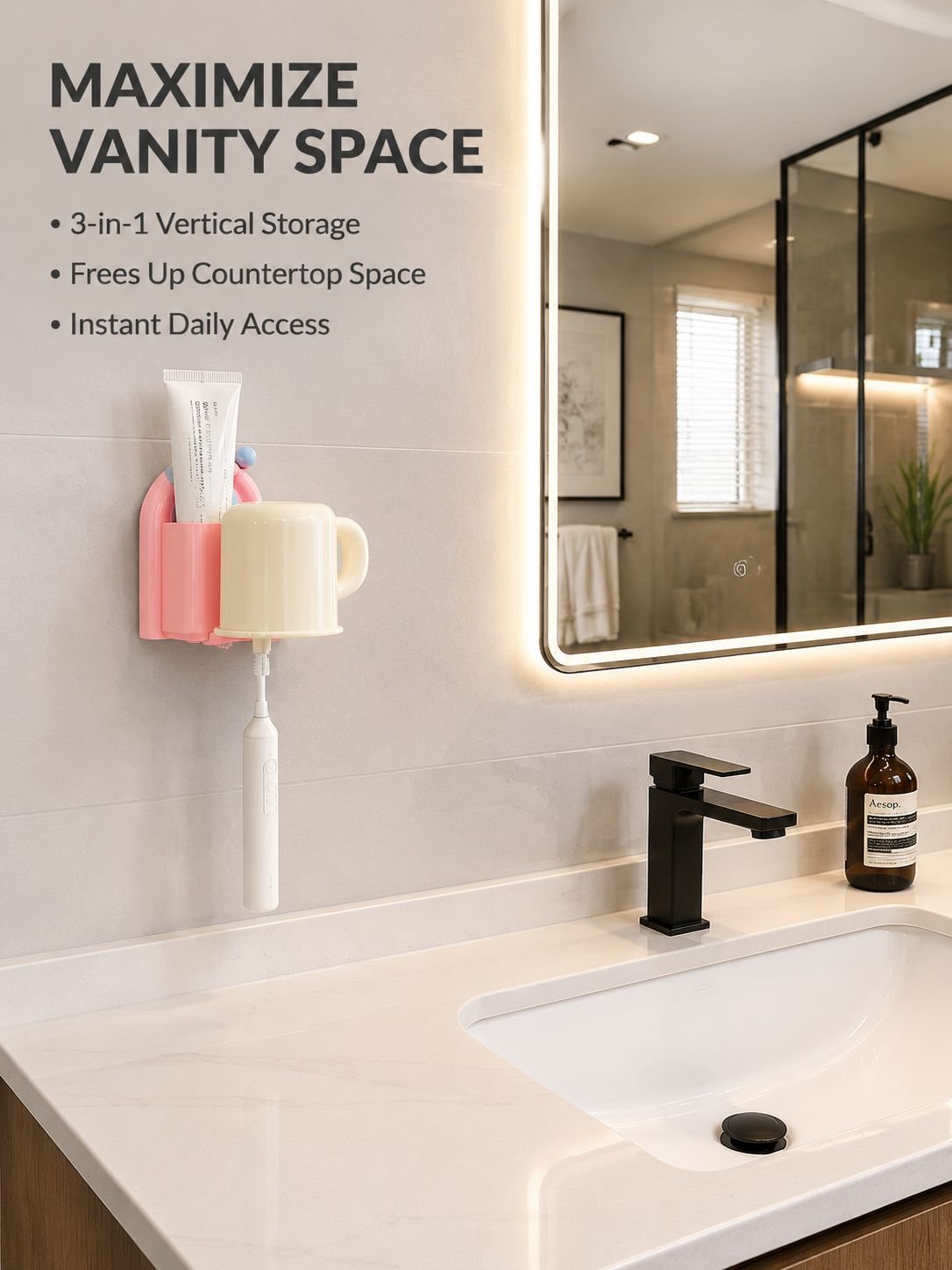 Wall-mounted Electric Toothbrush Holder with Rinse Cup