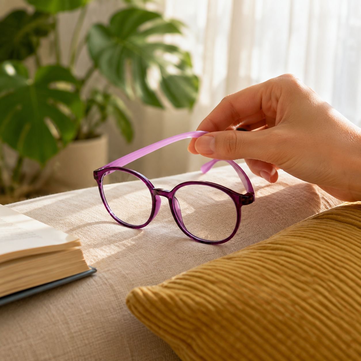 Reading glasses with clear lenses and minimalistic frame