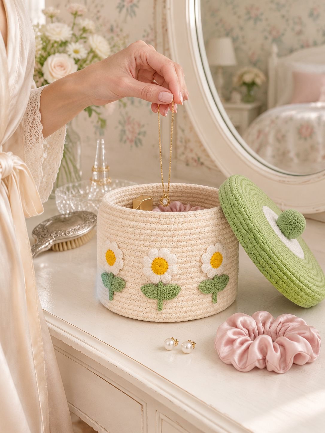 Lidded Cotton Woven Storage Basket