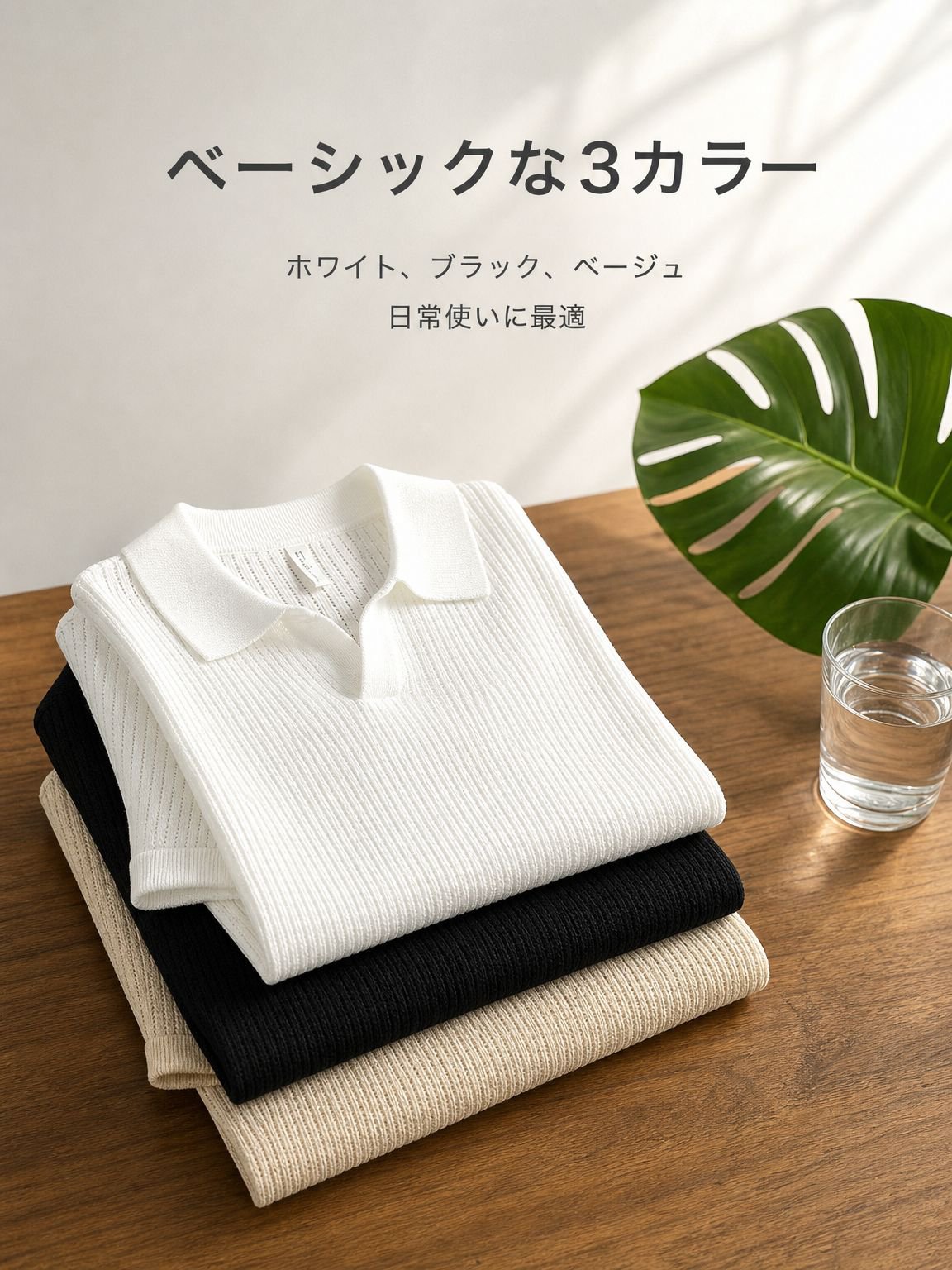シンプルで上品な透かし彫りポロシャツの着こなし