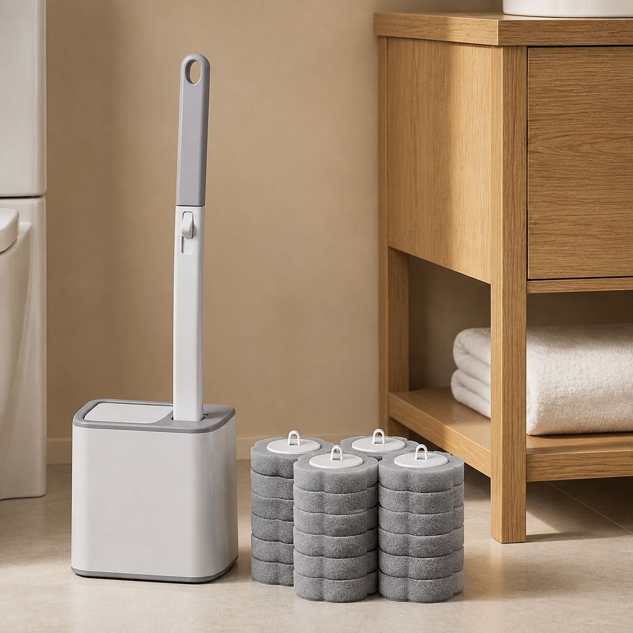 Toilet Brush with Automatic Flip Lid Design