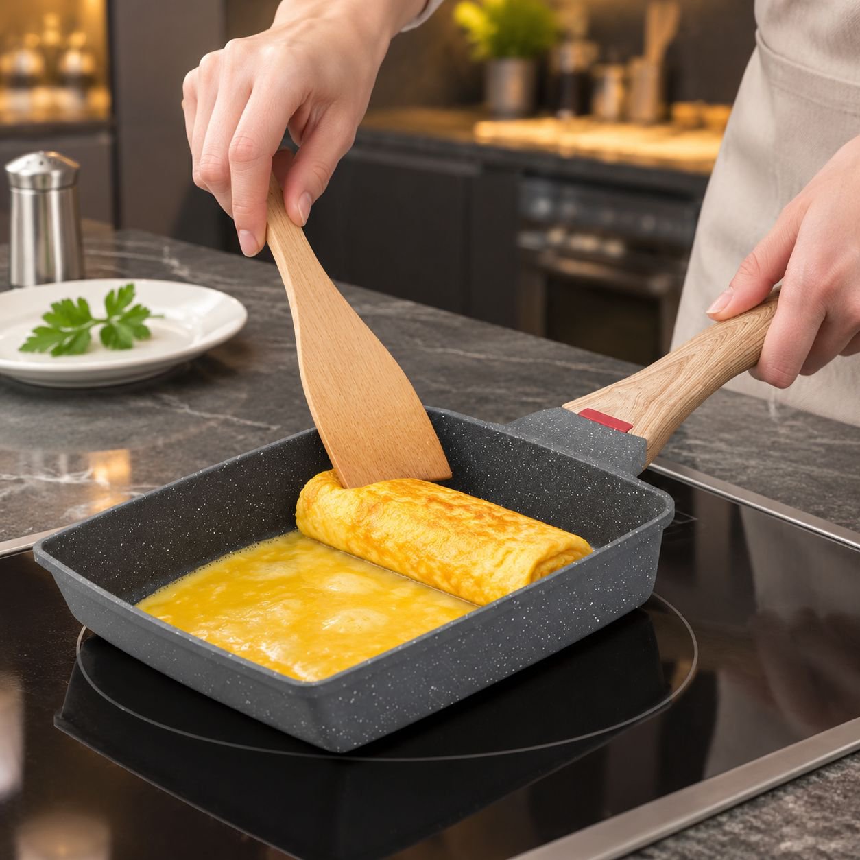 Quadratische Pfanne für Tamagoyaki (japanische Austernrolle)