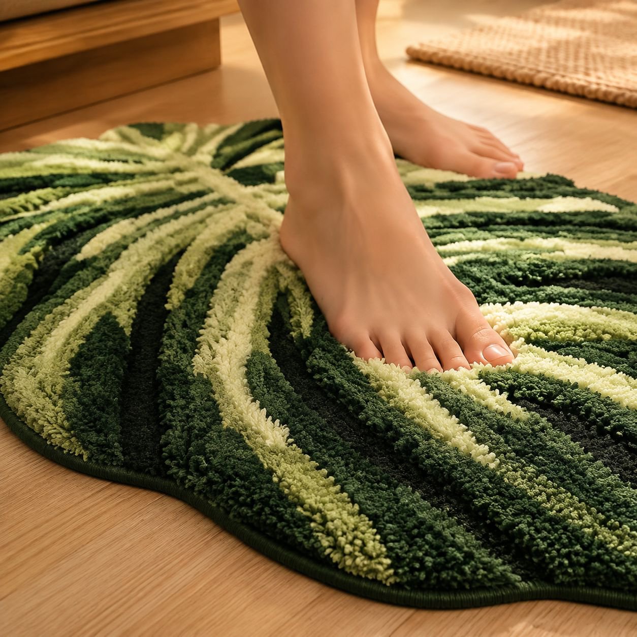 Tapete decorativo de entrada con hojas verdes, absorbente y antideslizante, para baño y pasillo