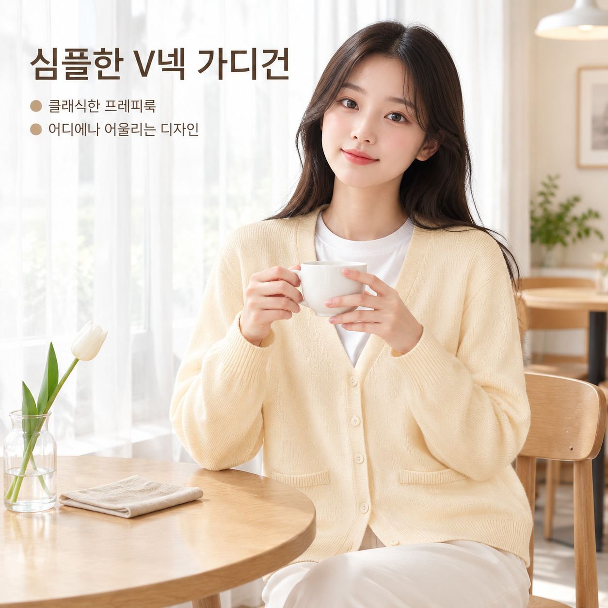 여성용 프레피 스타일 긴팔 V넥 니트 가디건