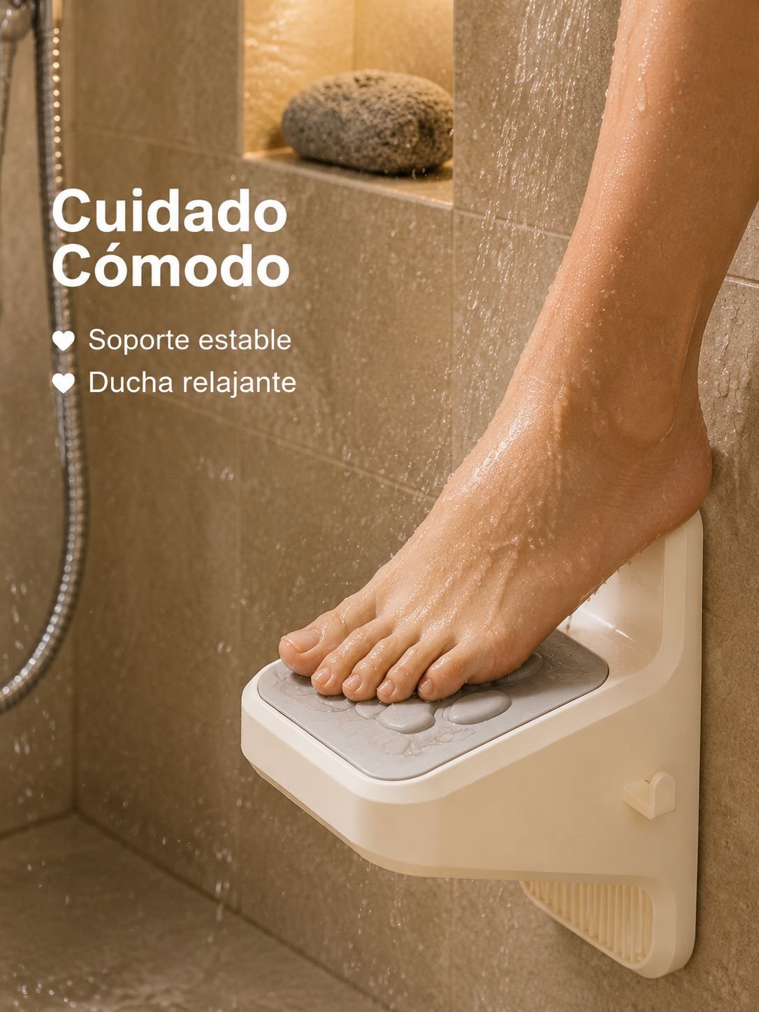 Tablero antideslizante para baño, soporte de pie montado en pared, sin necesidad de taladrar