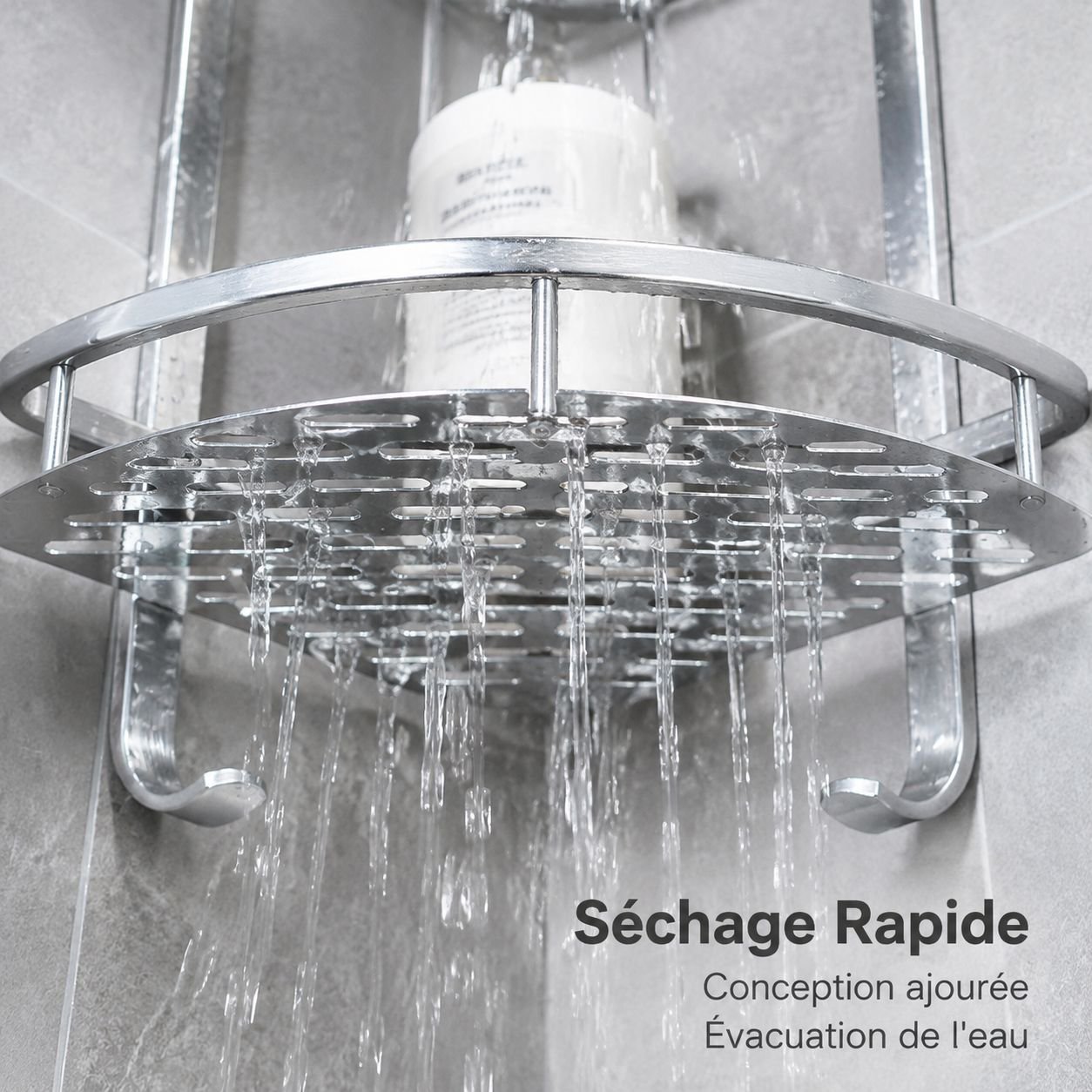 Étagère d’angle de salle de bain à trois niveaux en aluminium sans perçage