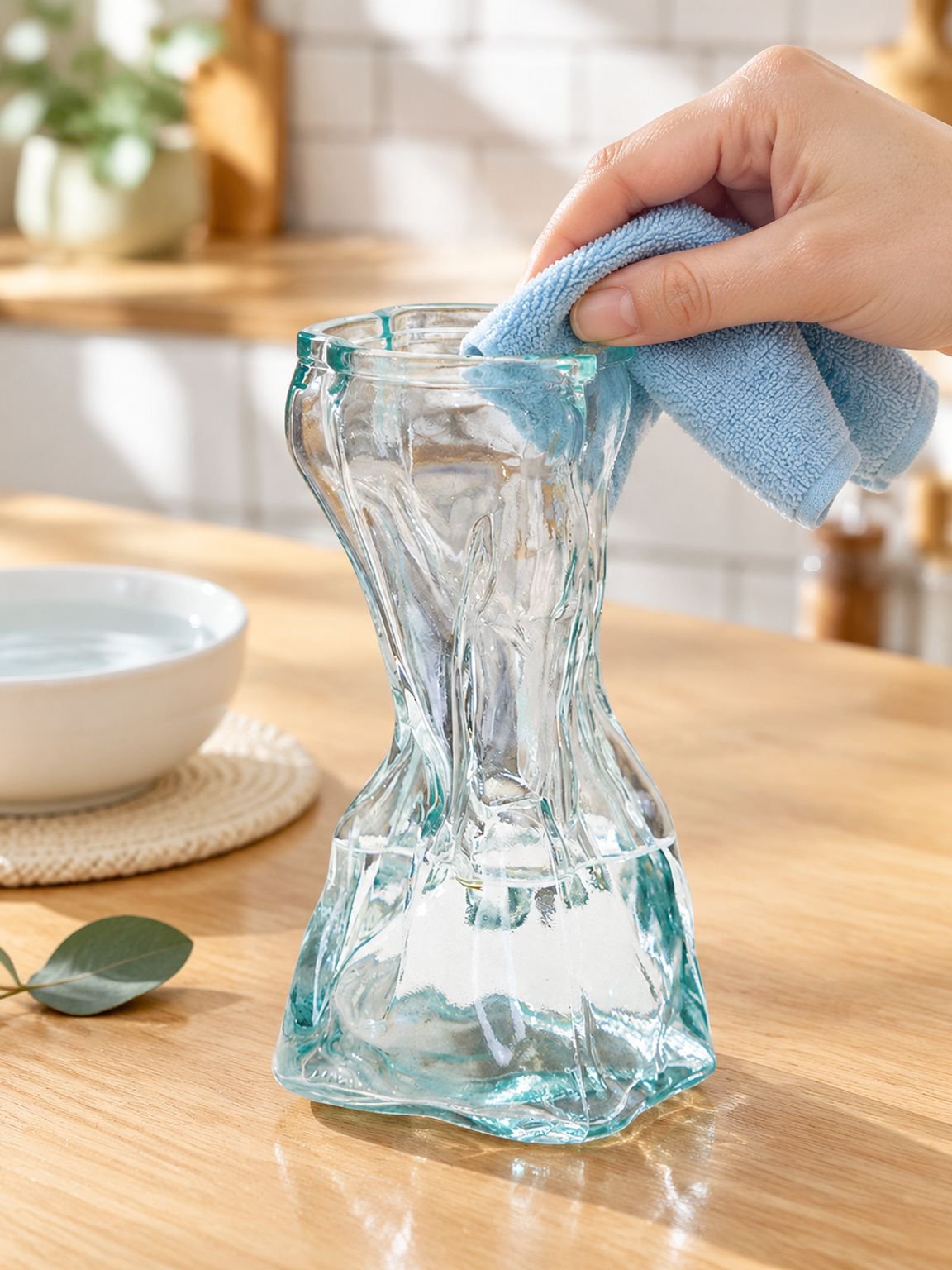 Floral arrangement in a modern decorative glass vase