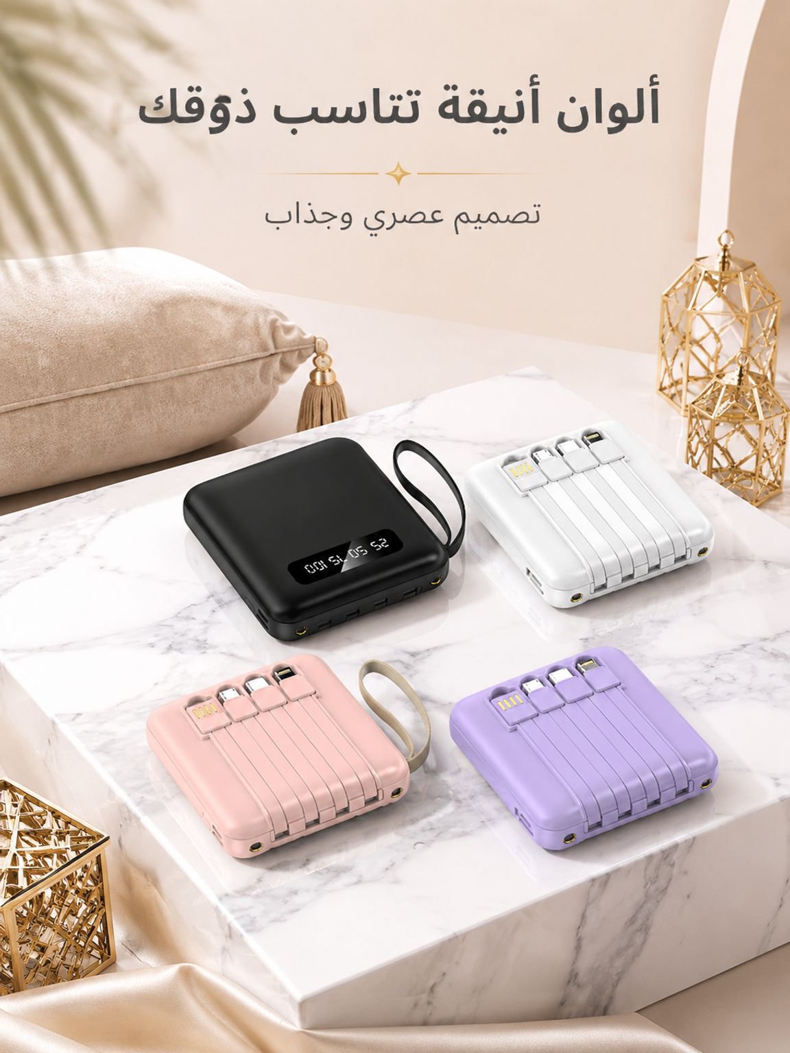 بنك الطاقة المحمول المزود بالكابلات تصميم جديد