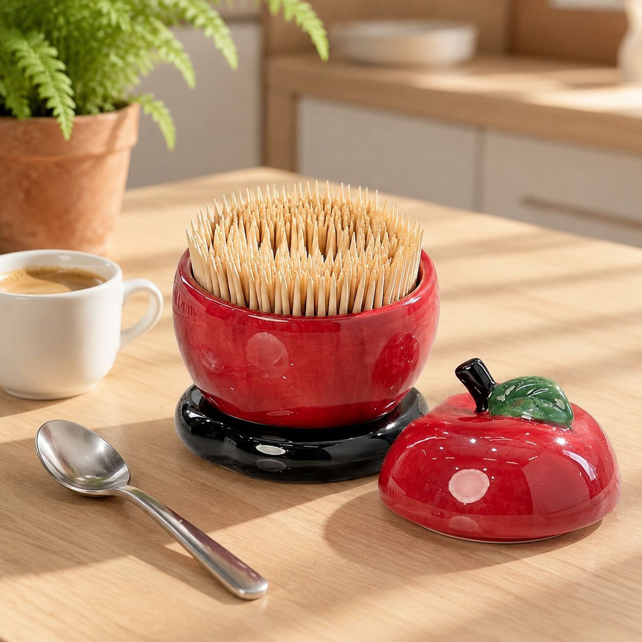 Boîte à cure-dents et fil dentaire multifonction en céramique, forme de pomme, pour la maison