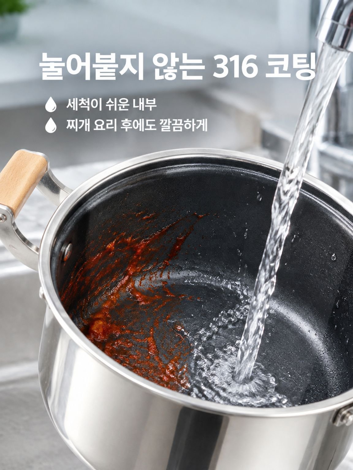 316 스테인리스 스틸 양손잡이 논스틱 수프 냄비