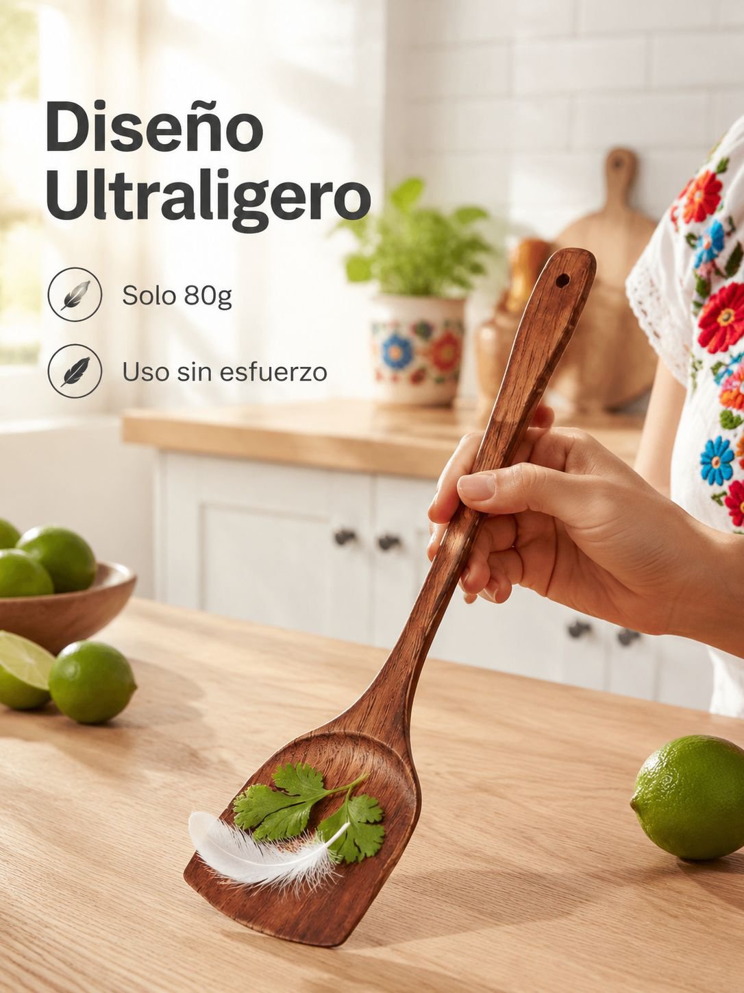 Espátula artesanal de haya para cocina mexicana