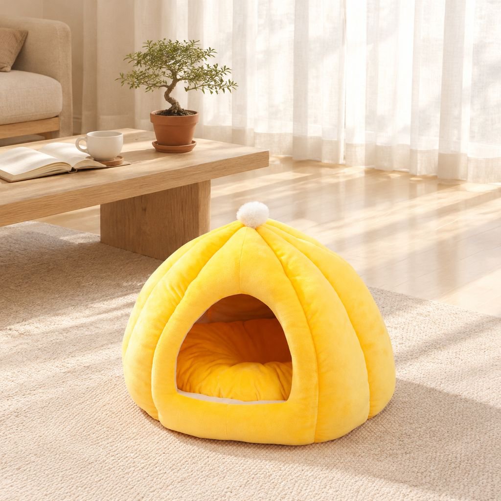 かわいいパンプキン型ドームベッド 冬用あったかペットハウス