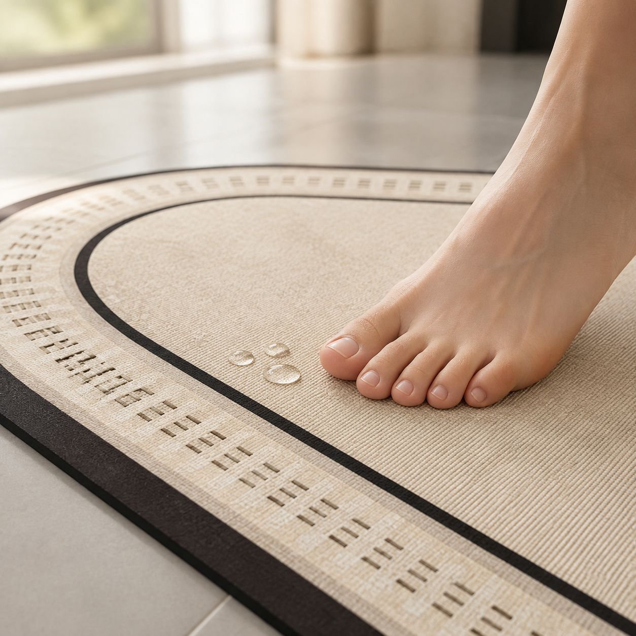 Close-up of non-slip surface on diatom mud bath mat