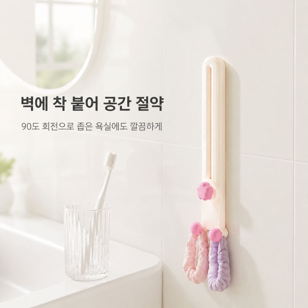 도파민 L자형 수납 랙 헤어밴드 걸이 욕실 헤어액세서리 벽걸이 회전 정리대