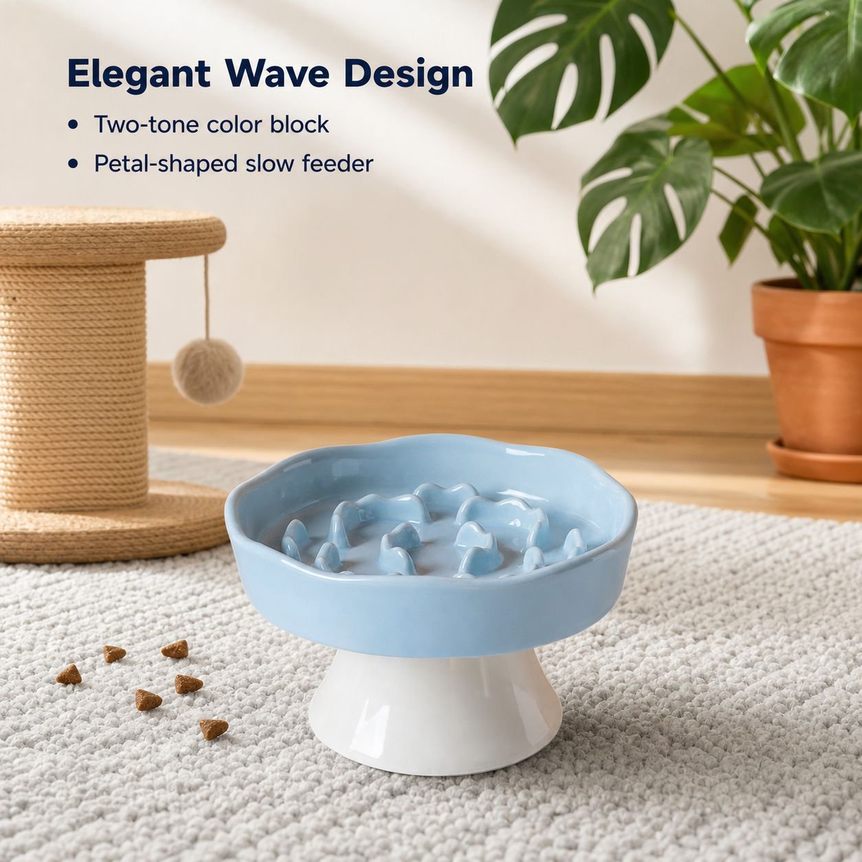 Pet Slow Feeder Bowl with Flower-Shaped Mouth
