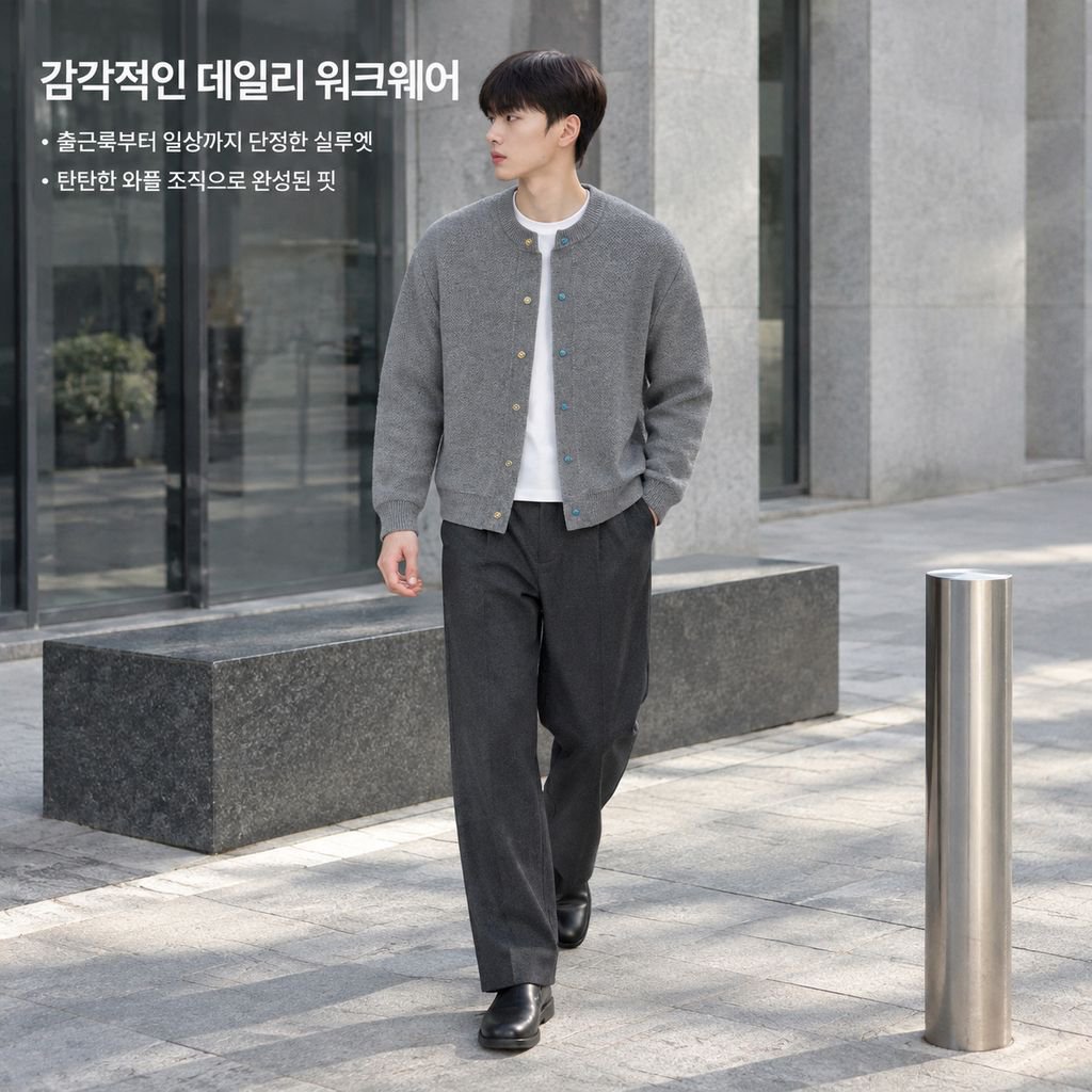 남성 봄 가을 터콰이즈 니트 가디건 자켓 캐주얼 아우터 상의