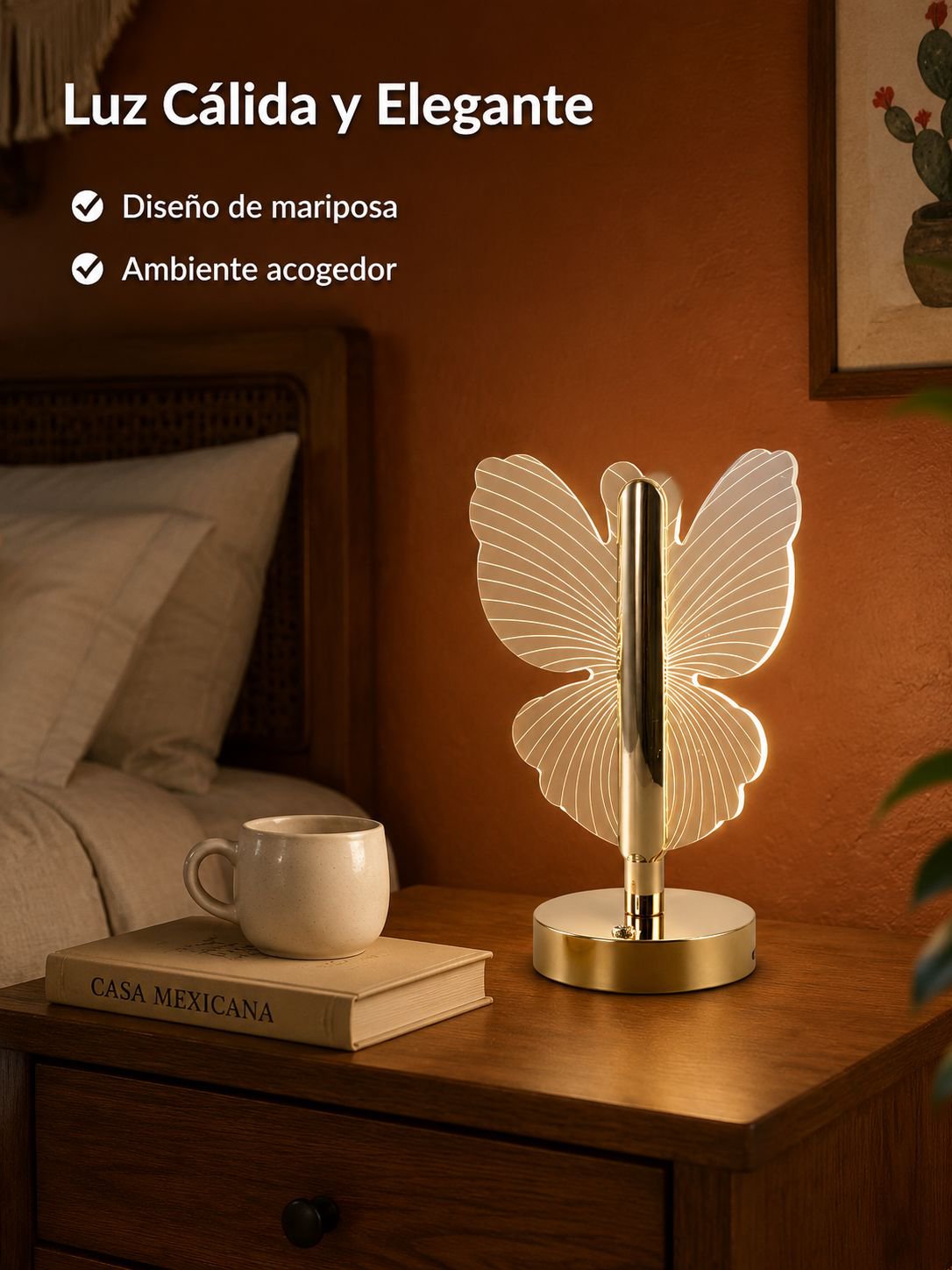 Lámpara de ambiente con diseño de mariposa nórdica para cabecera de cama