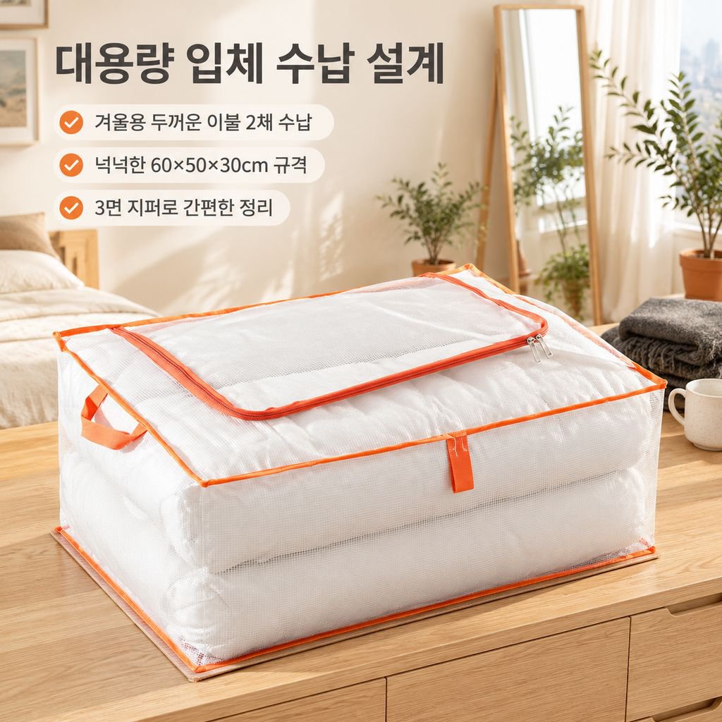 투명 격자 이불 수납백 대용량 접이식 옷장 의류 이사 짐 침대밑 수납백
