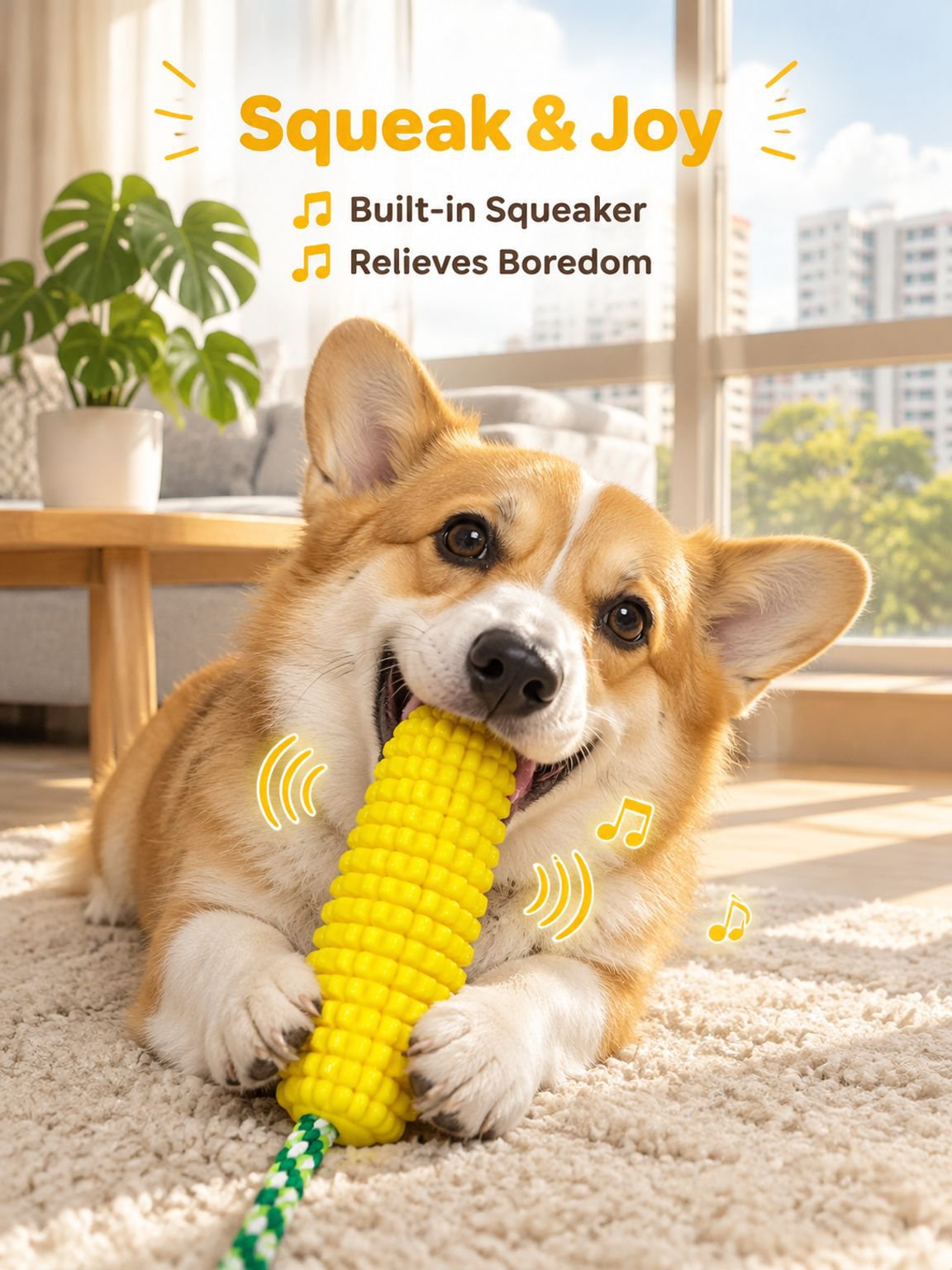 Pet teething and vocalizing corn dog toy