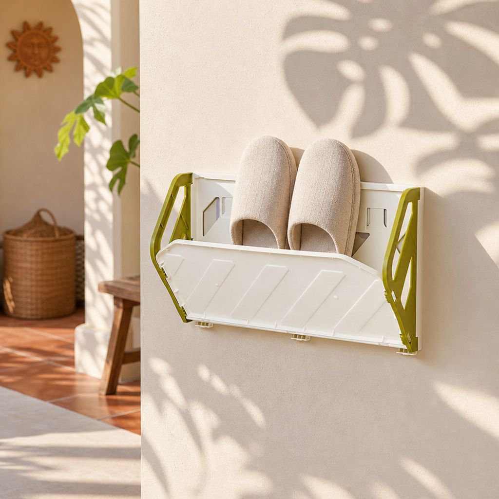 Zapatero plegable de pared sin taladro y antirrobo para el hogar y baño