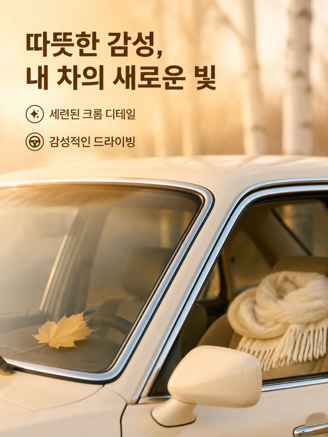자동차 창문에 부착된 크롬 몰딩 장식