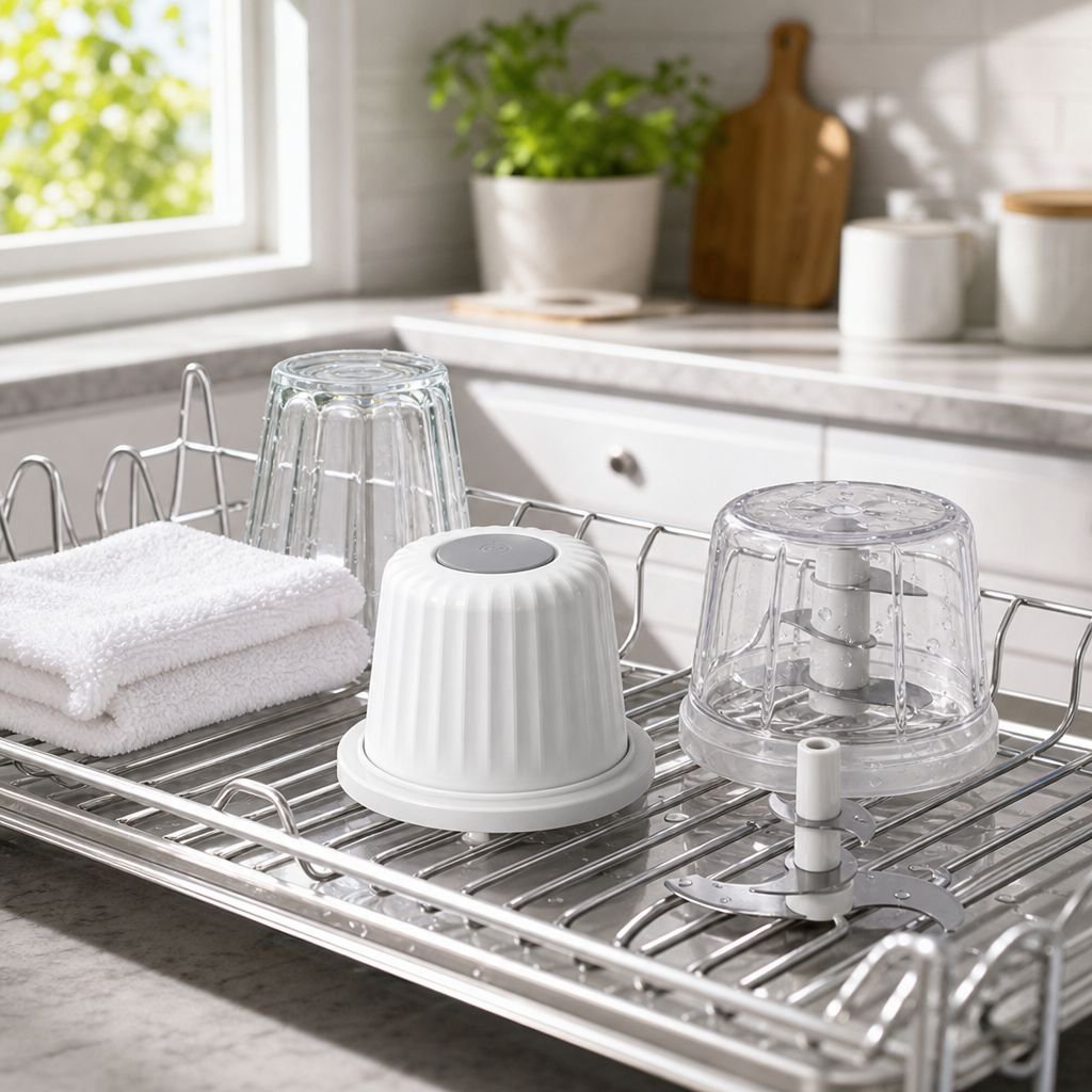 Picadora de ajo portátil y recargable en uso