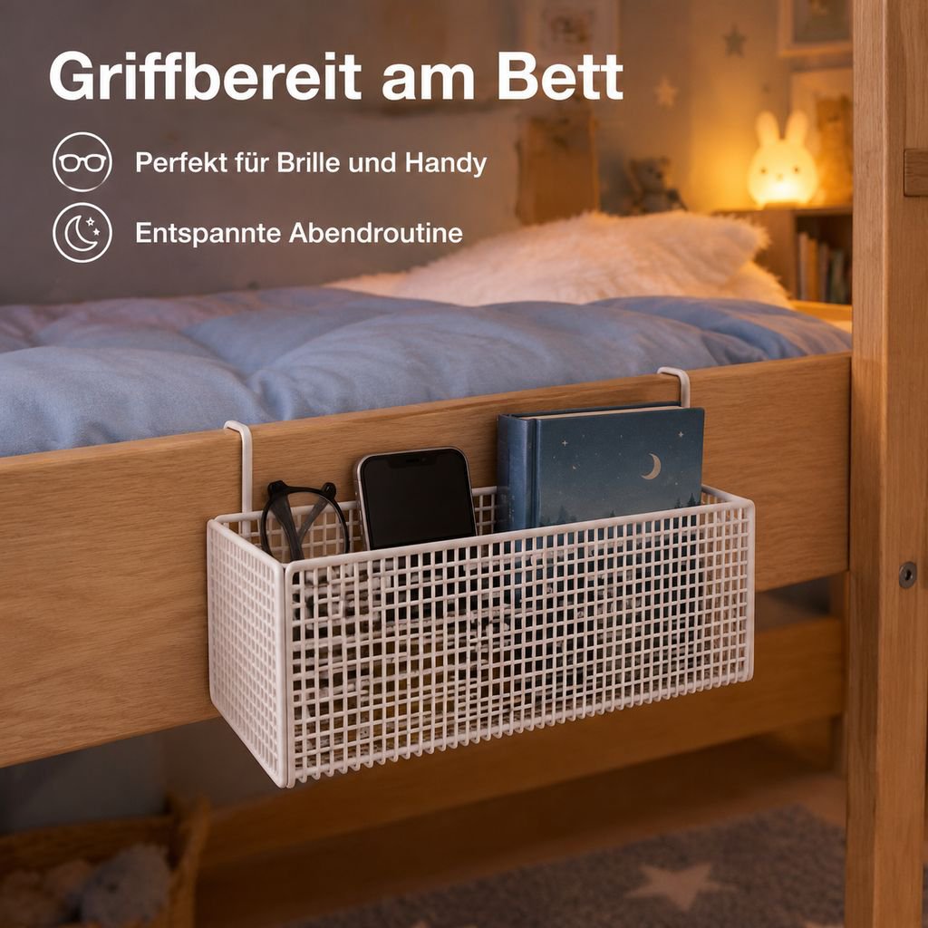 Bett Hängekorb ohne Bohren als praktische Bettablage am Hochbett