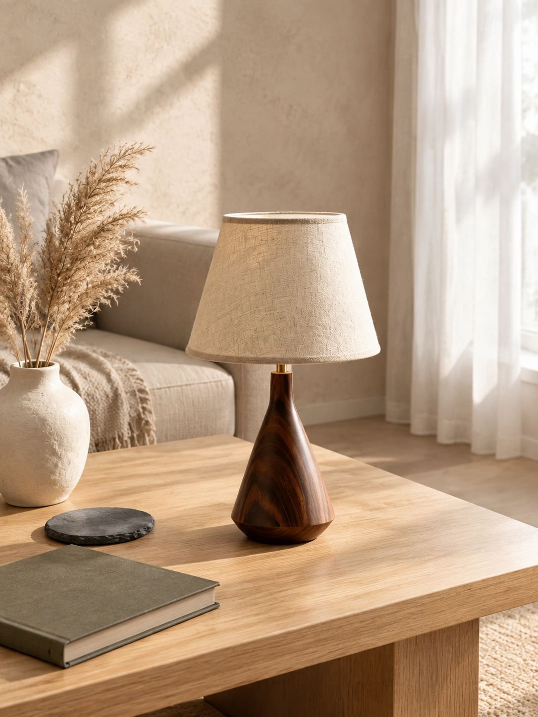Vintage Wabi-Sabi Stil Nachttischlampe auf Holztisch