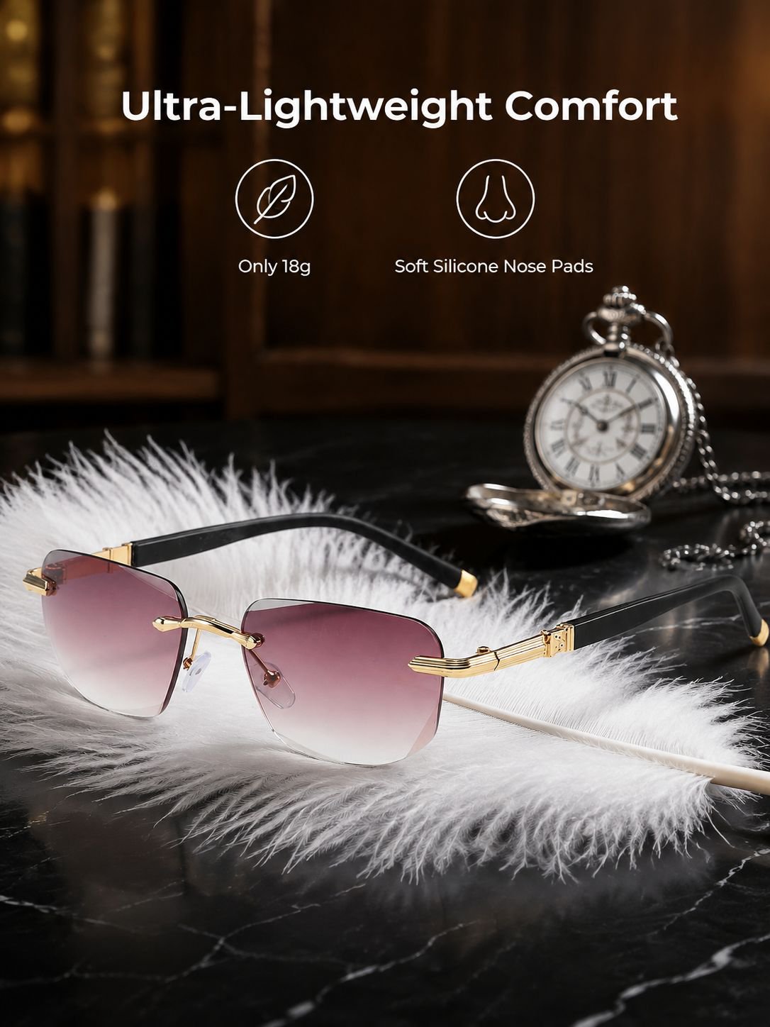 Frameless Blue Light Blocking Photochromic Progressive Reading Glasses