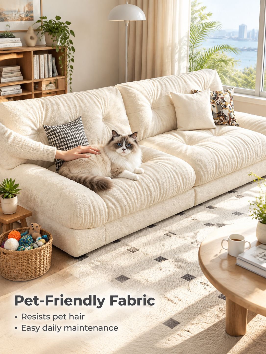 Comfortable cream-style sofa for a contemporary living room