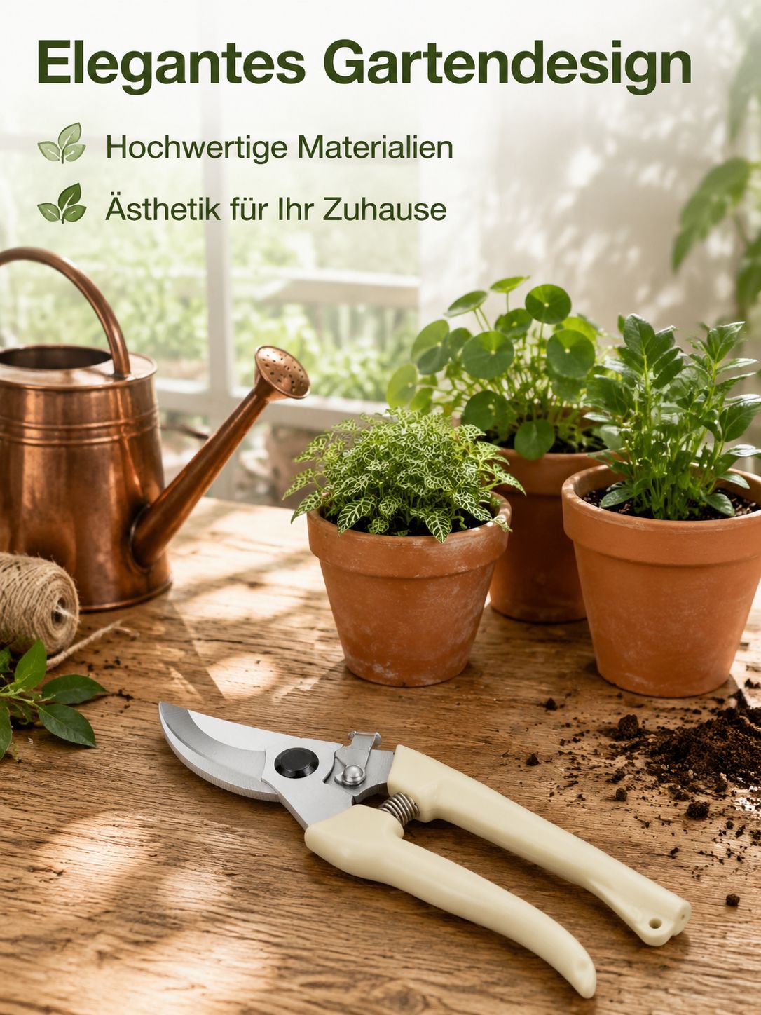 Edelstahl-Gartenschere für Pflanzenpflege in Nahaufnahme