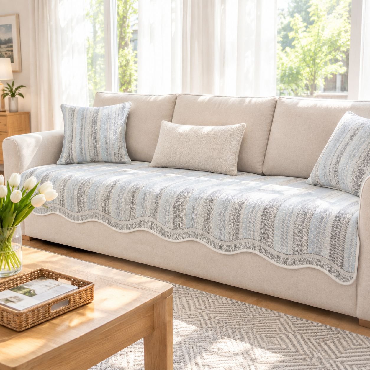 giipet - Layered Wave Texture Sofa Cushion Fabric Sofa Cushion